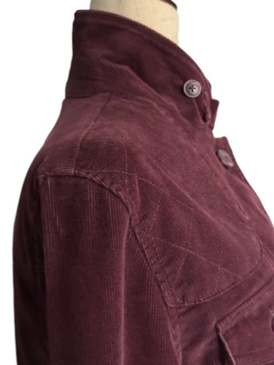 LL Bean Jacket Women Burgundy Button Down Corduroy Blazer Elbow Patch Med NWOT - Picture 10 of 16